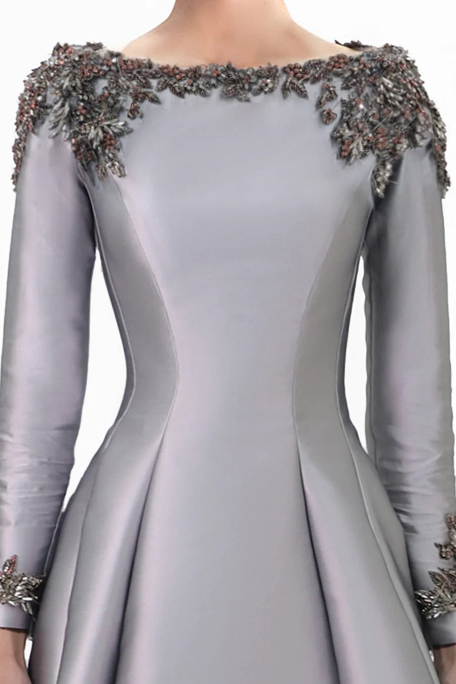 Beaded Mikado Dress with Long Sleeves
