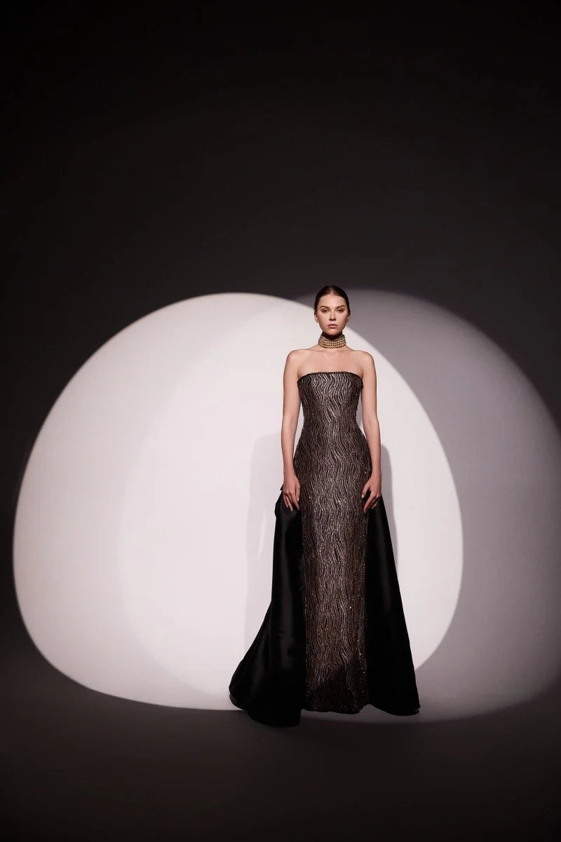 Strapless Beaded Overskirt Dress