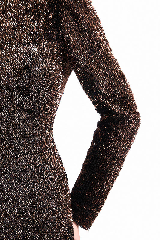 Beaded Open-Back Slim Dress - Brown