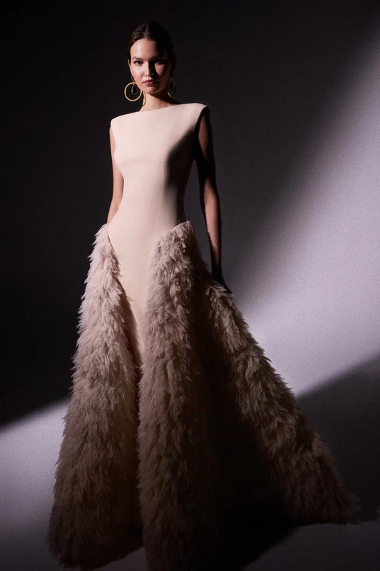 Padded Shoulder Tulle Dress