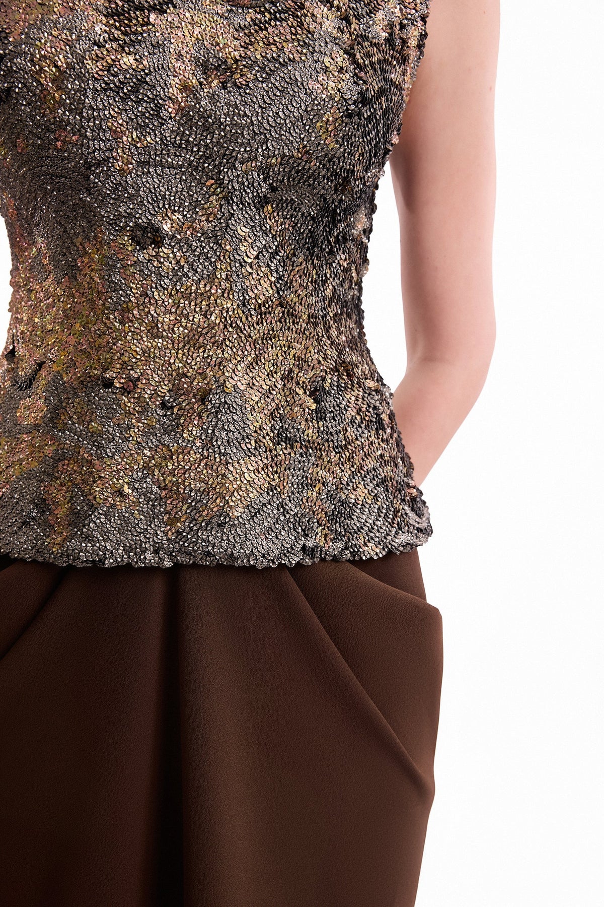 Textured Bodice Draped Dress