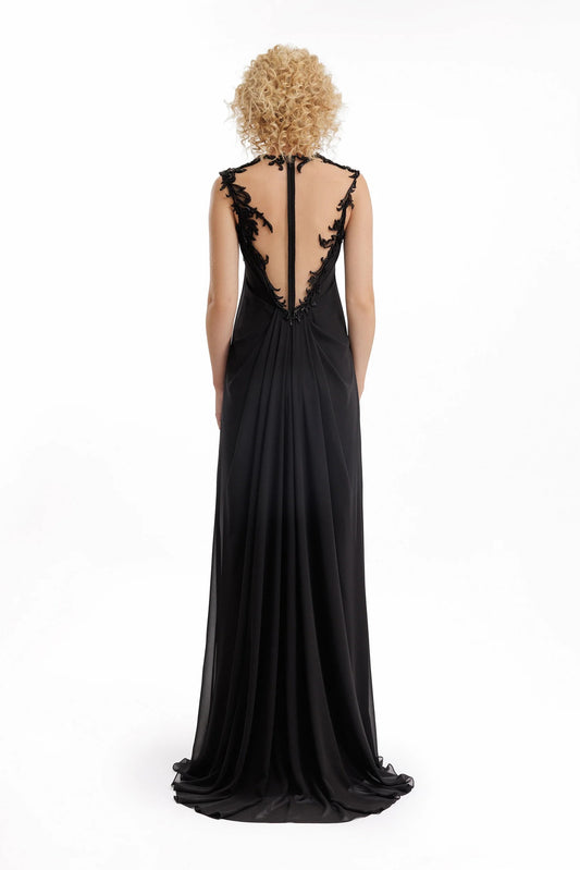 Beaded A-Line Open-Back Dress