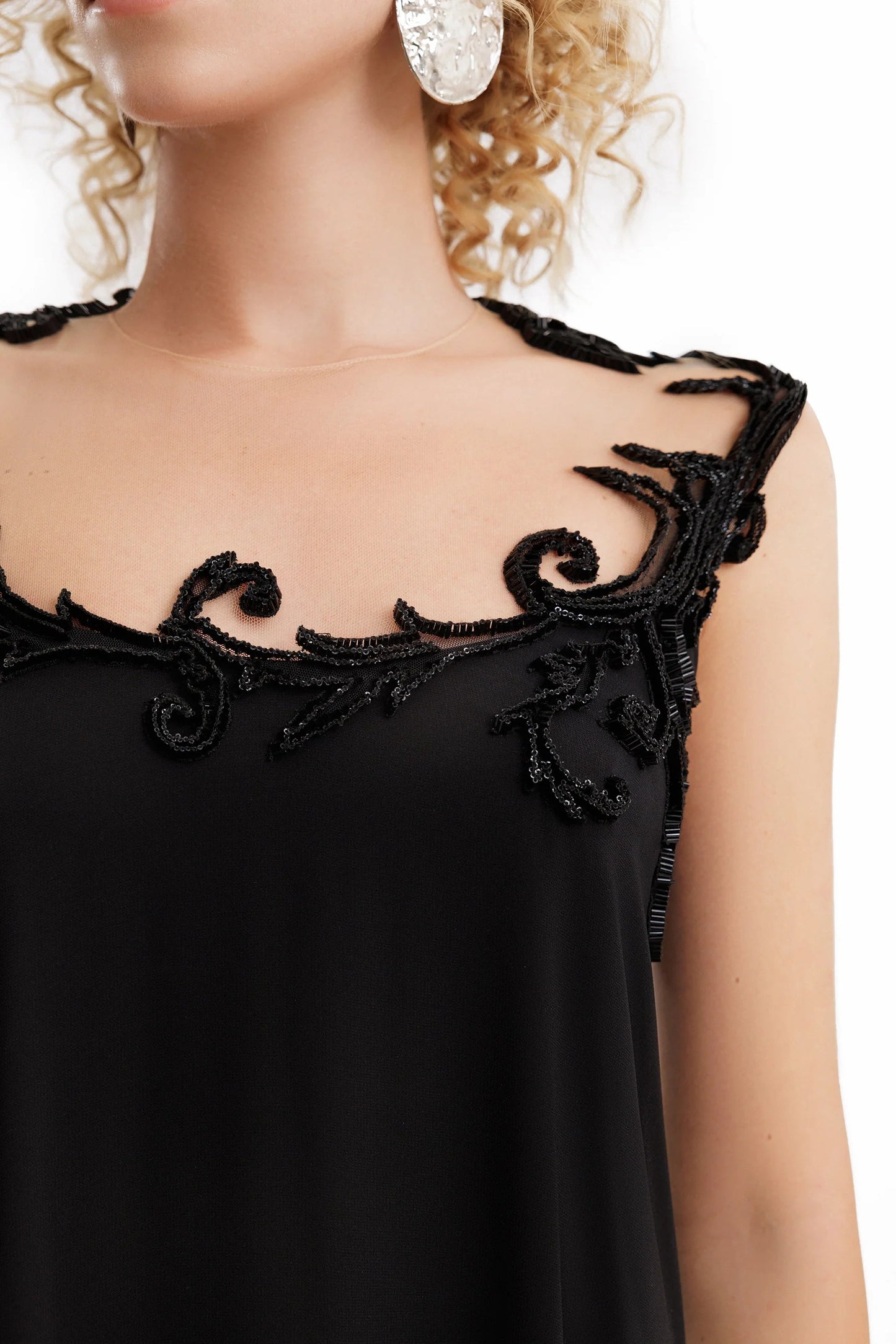 Beaded A-Line Open-Back Dress