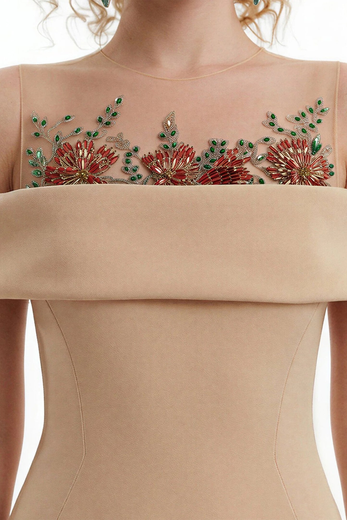 Floral Beaded Off-Shoulder Dress