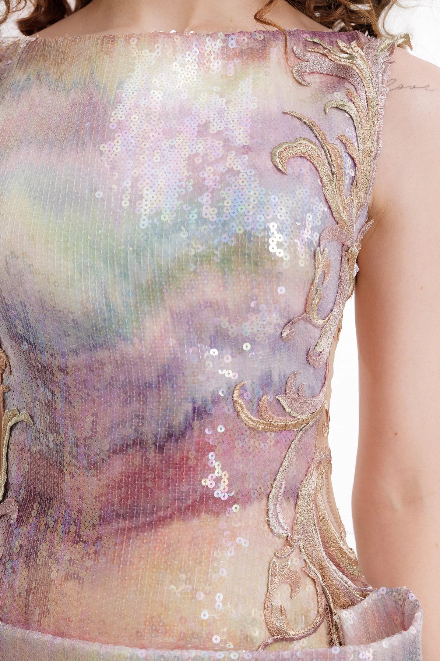 Sequin Bateau Dress with Sheer Sides