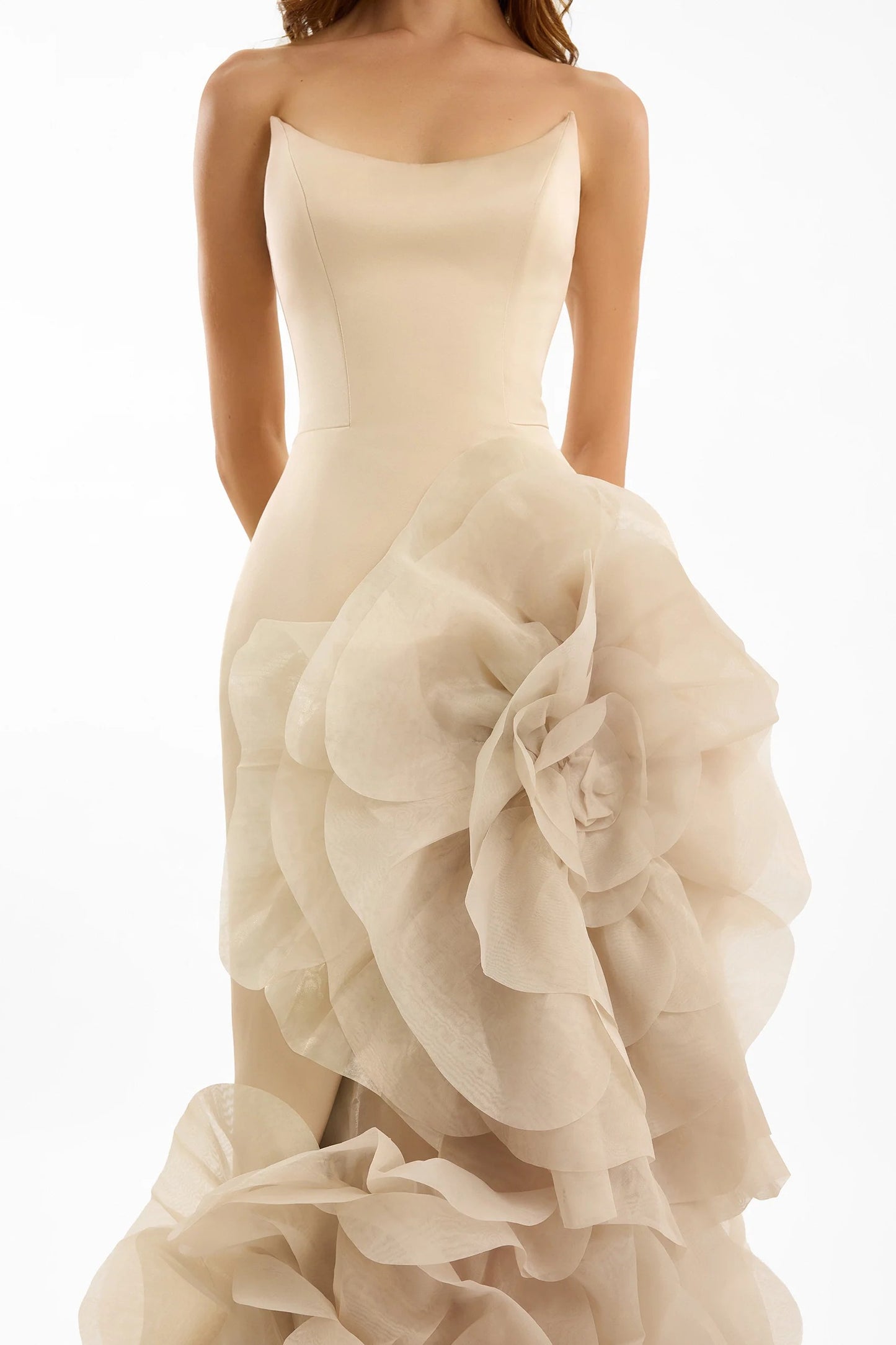 Fitted Scoop-Neck Dress with Sculpted Flowers