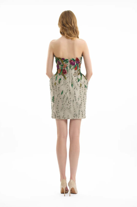 Strapless Embroidered Short Dress