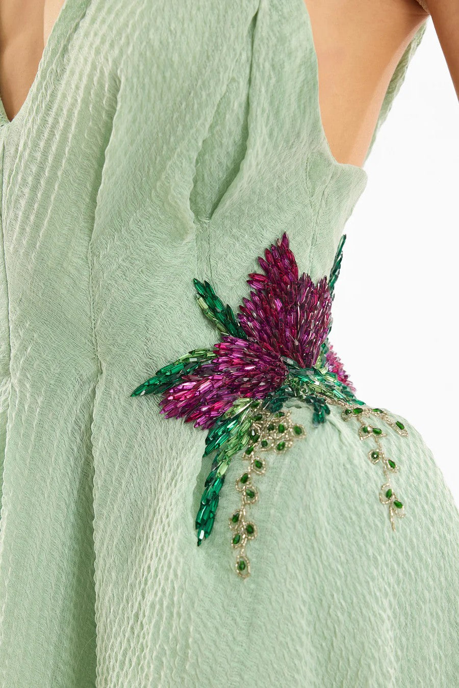 Plunging V-Neck Embroidered Dress