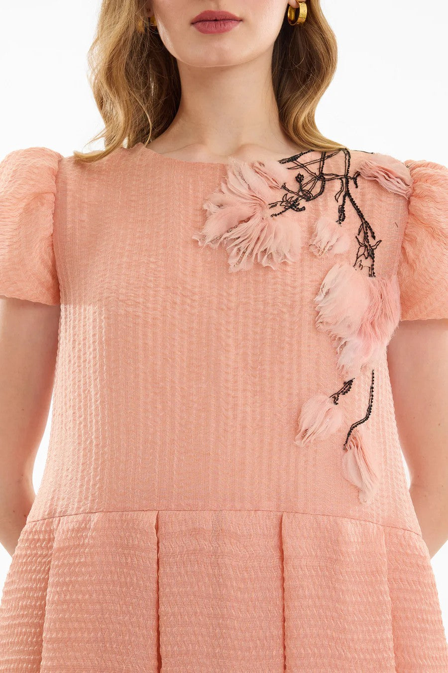 Beaded Floral Jacquard Dress