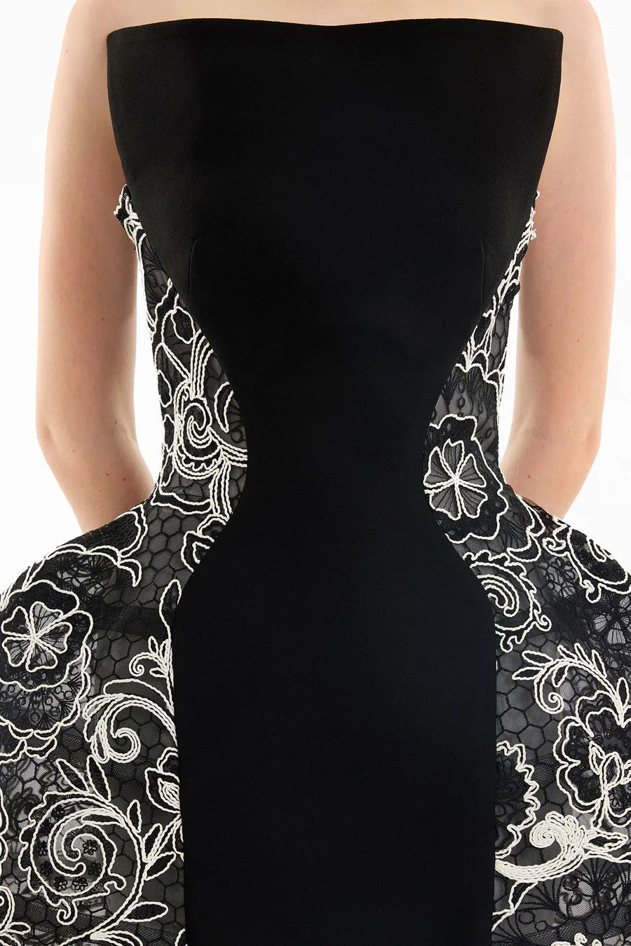 Strapless Embroidered Lace Gown