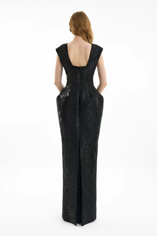 Plunging Jacquard Dress