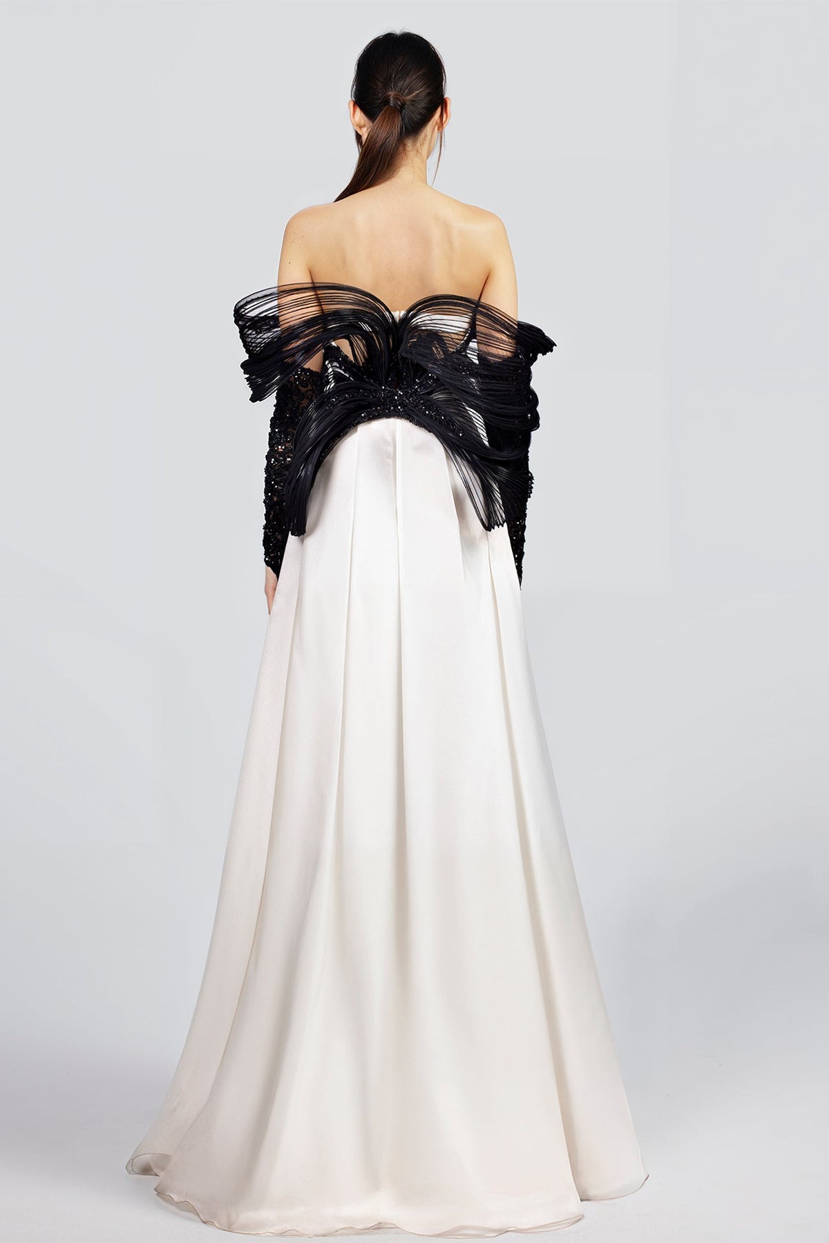 Off-Shoulder Sequin Overskirt Gown
