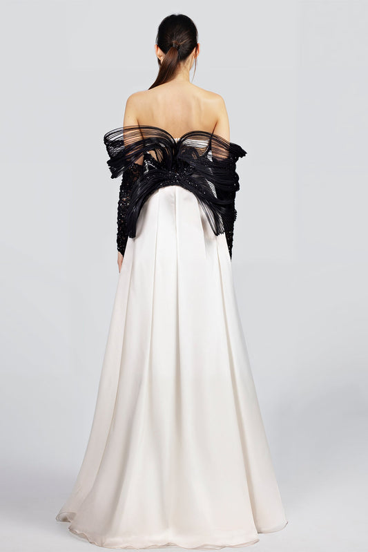 Off-Shoulder Sequin Overskirt Gown