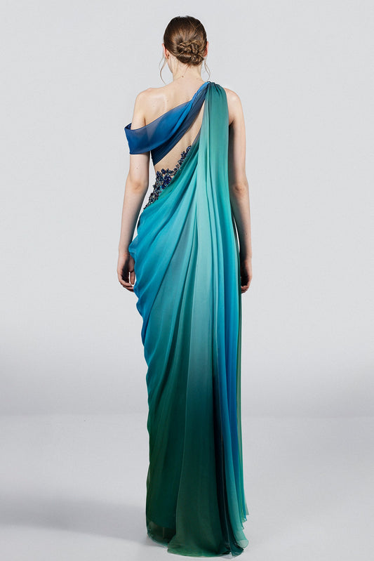 One-Shoulder Draped Chiffon Gown