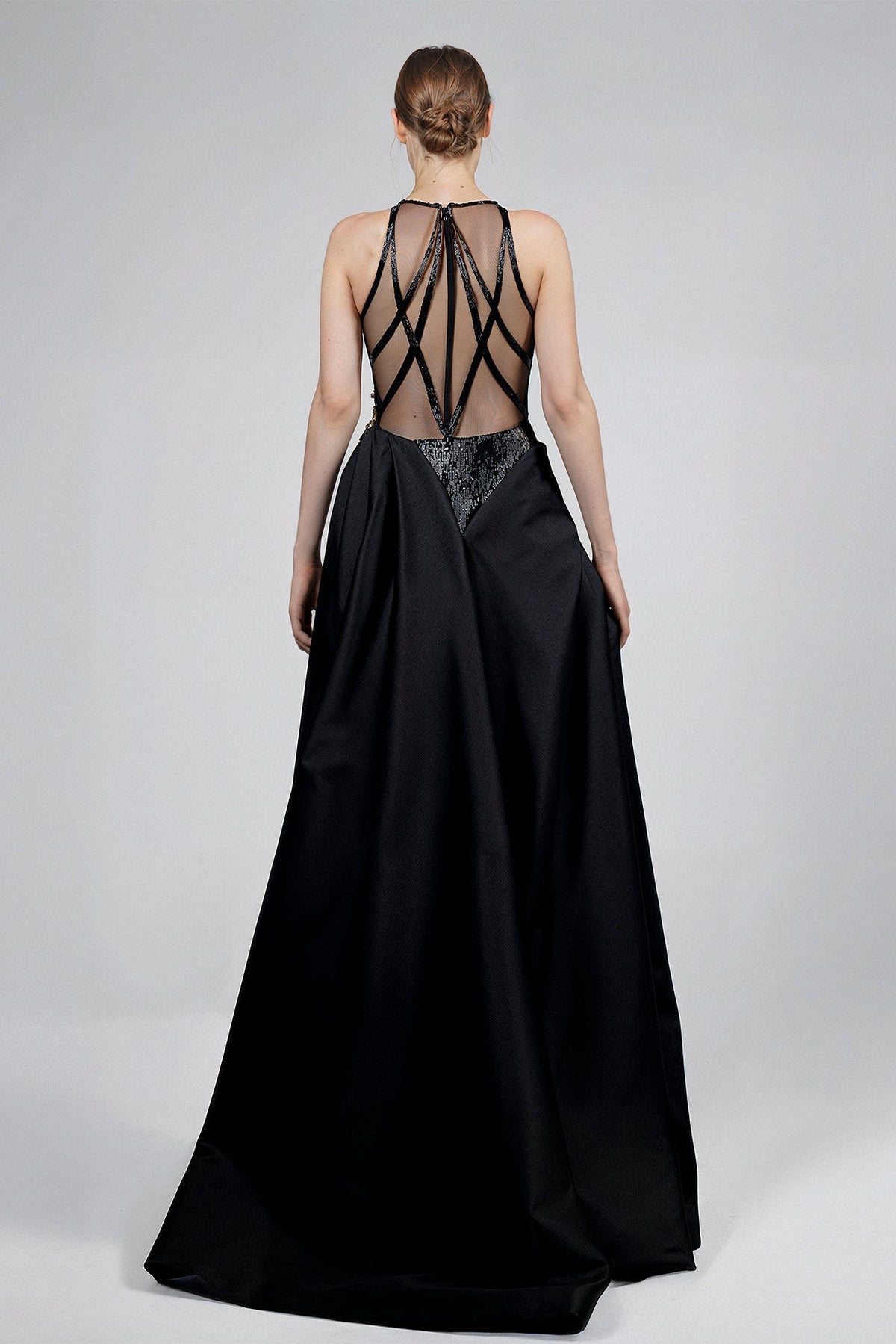 Halter Sequin Illusion-Back Gown