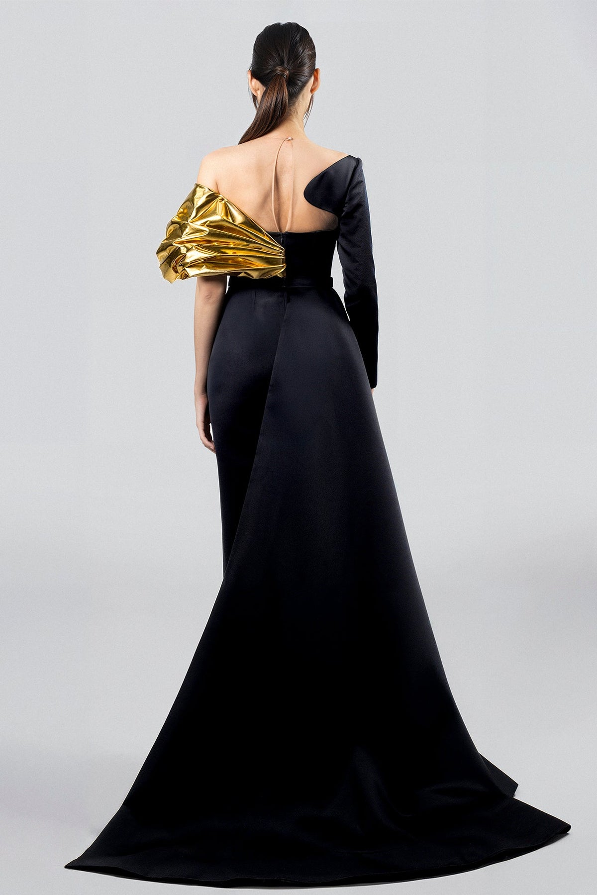 One-Shoulder Sculptural Satin Gown