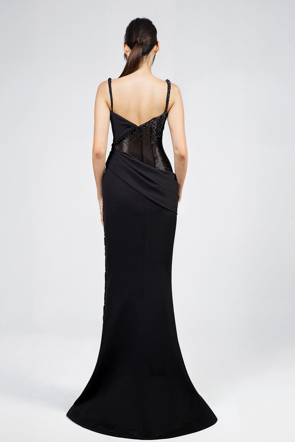Draped Beaded-Mesh Gown