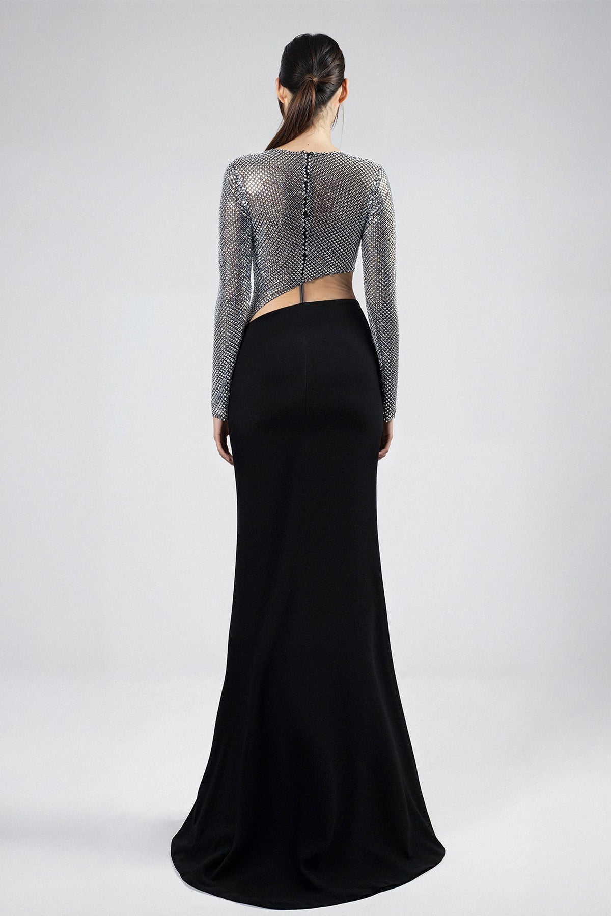 Crystal-Mesh Cutout Skirt Set