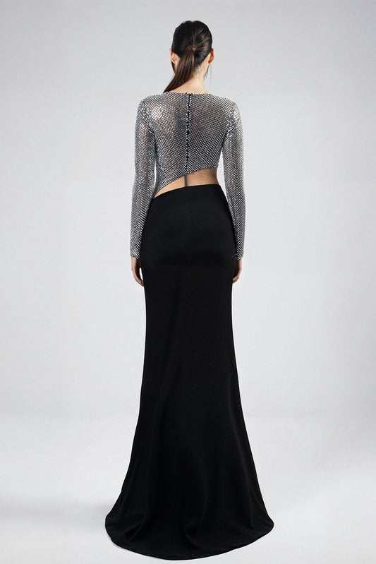 Crystal-Mesh Cutout Skirt Set