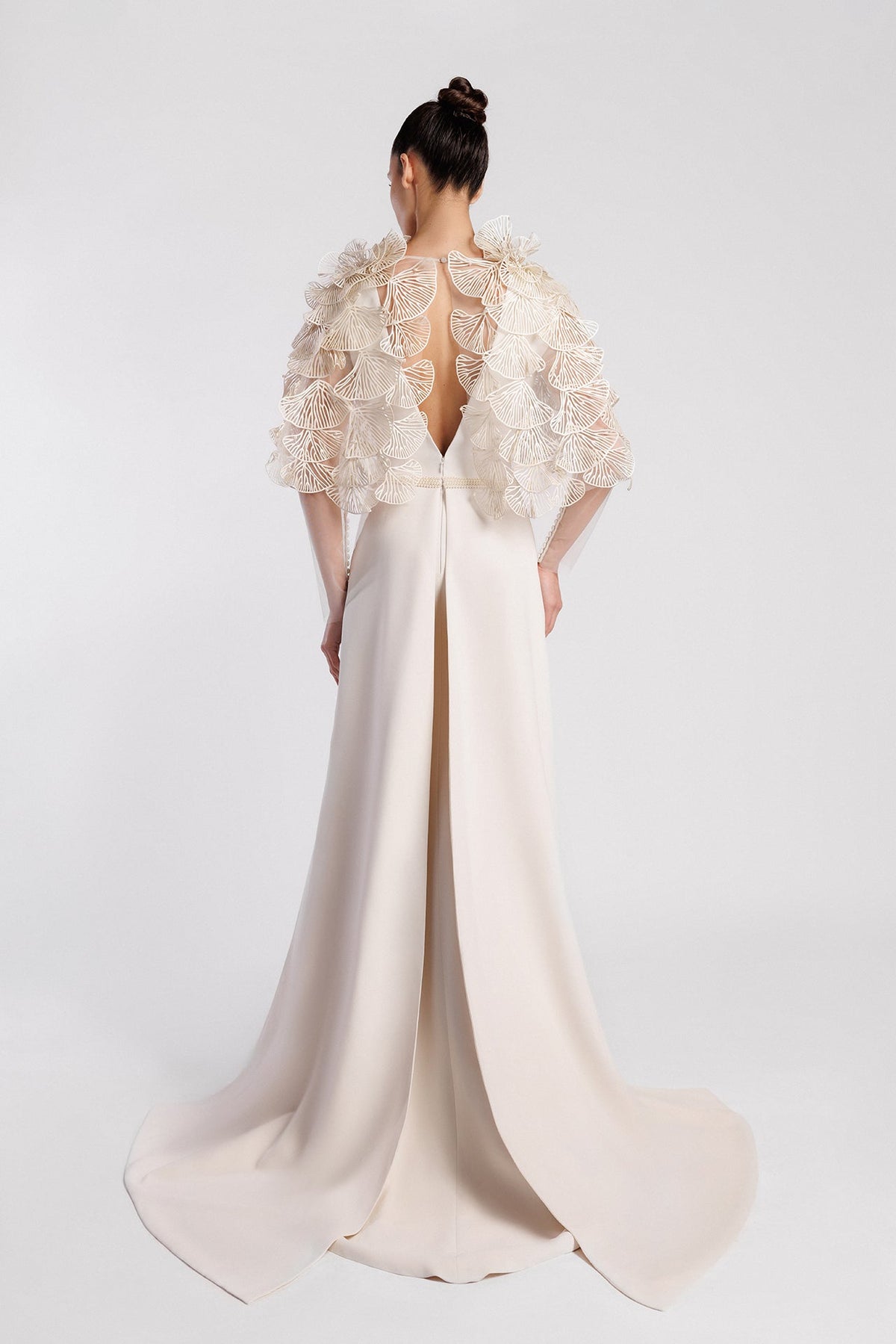 Plunging Fan-Ruffle Gown