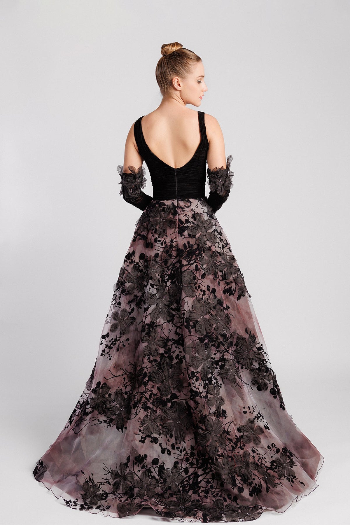 Floral Appliqué Organza Gown