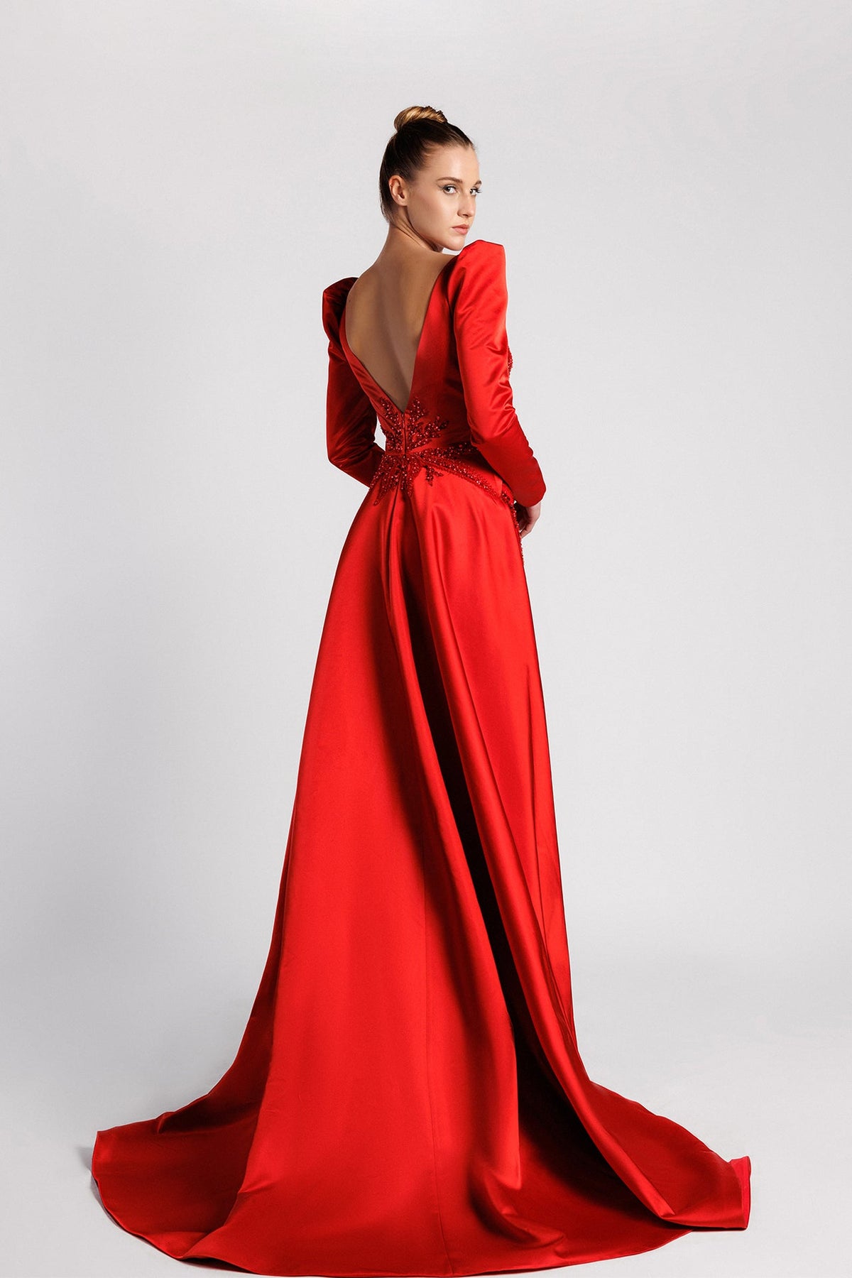 Long Sleeve Cady and Tulle Gown