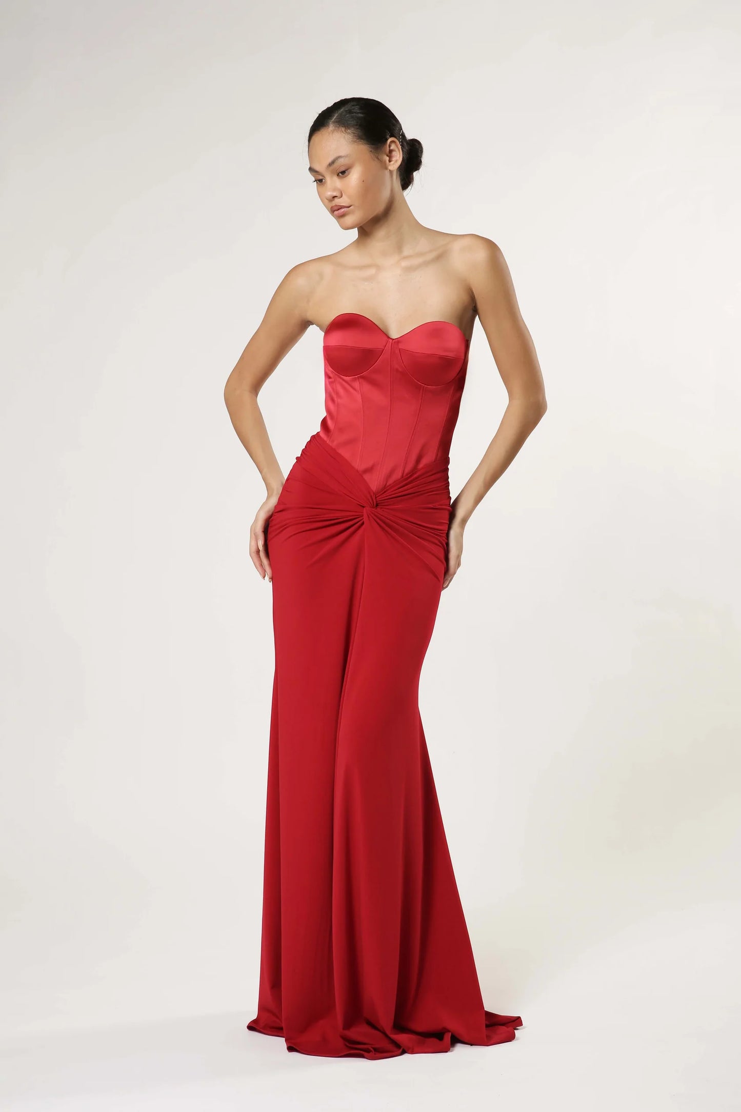 Strapless Gown with Puffy Sleeve Cape