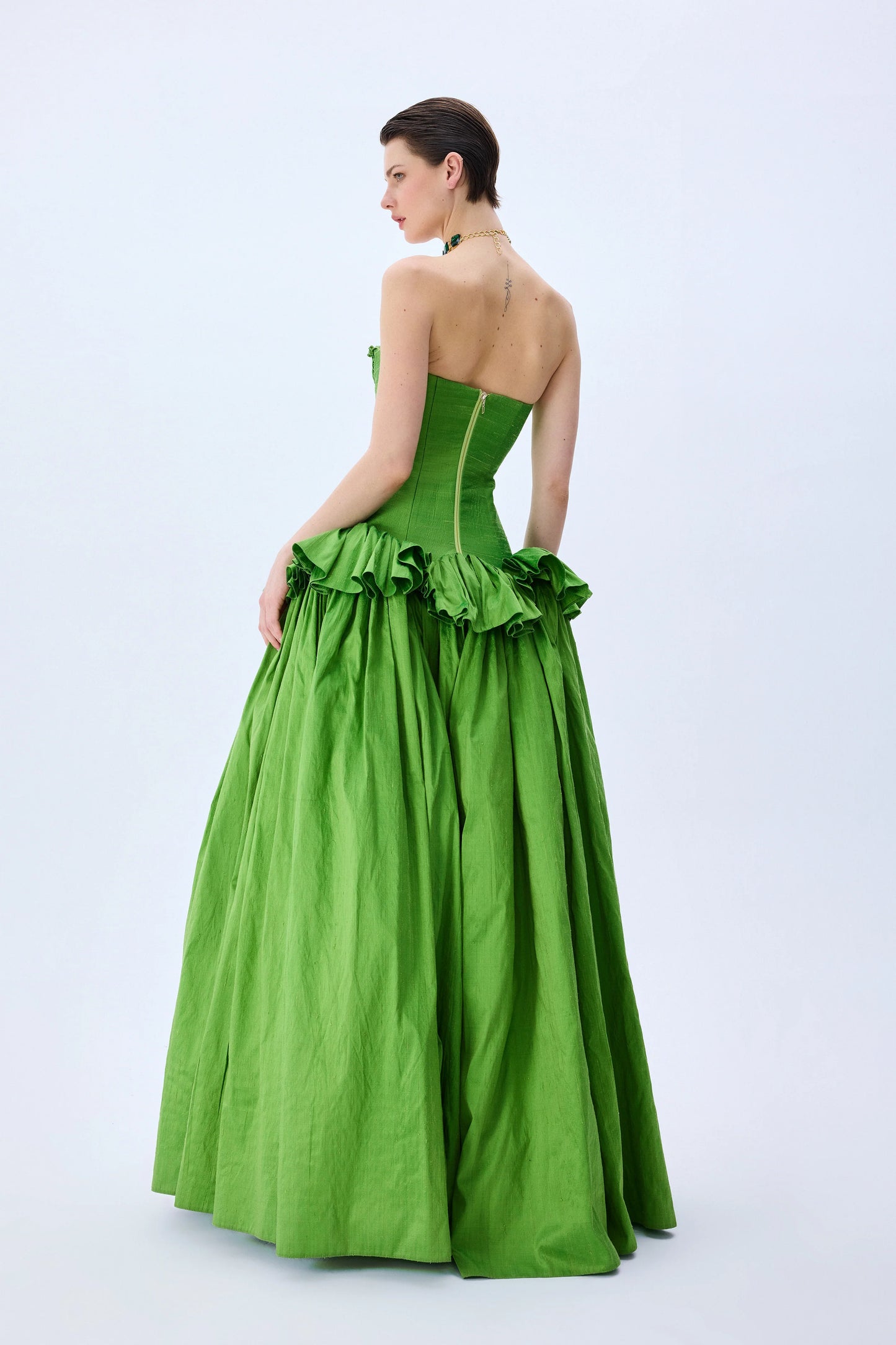 Pistachio Green Silk Shantung Ball Gown