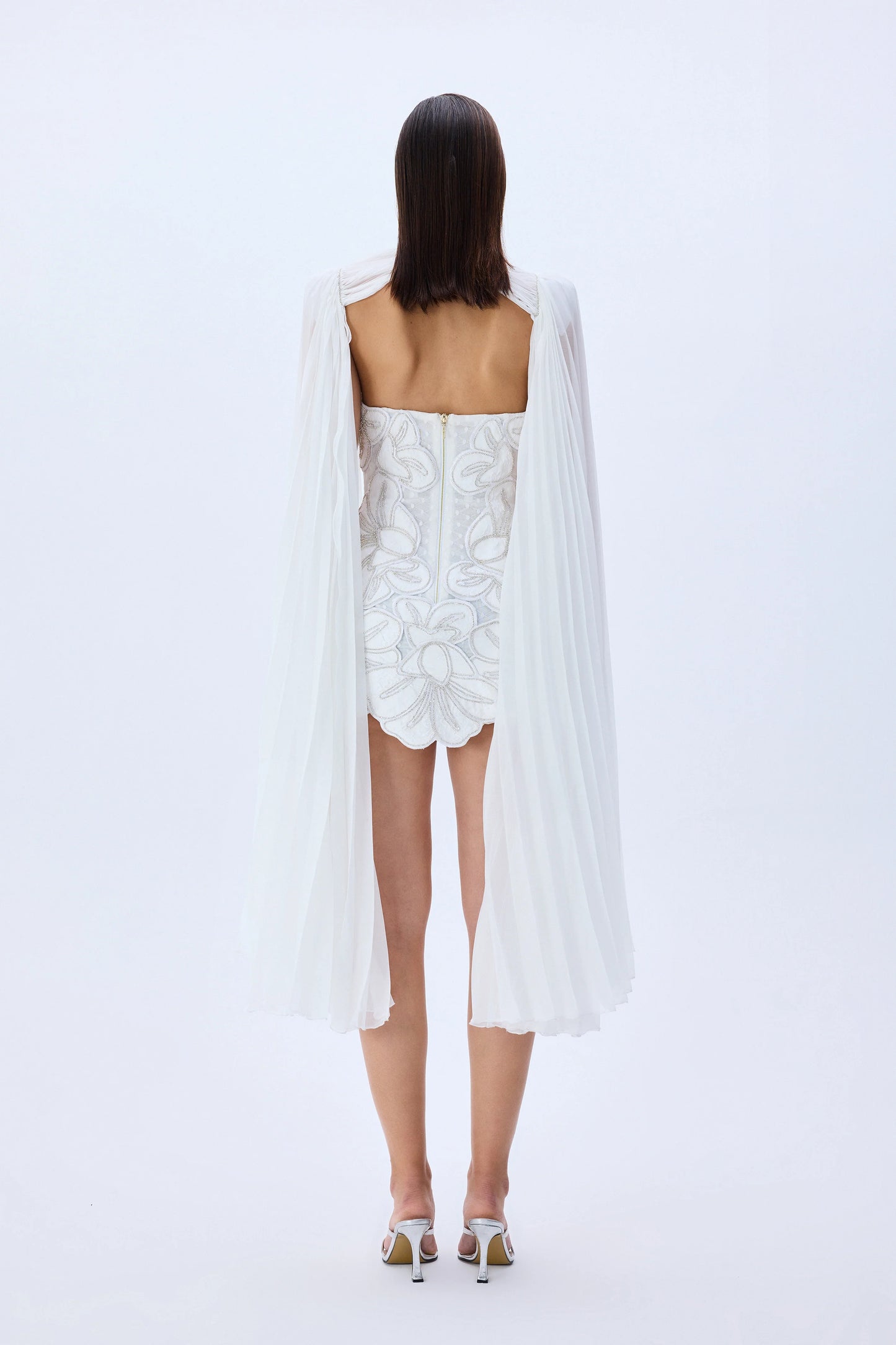 Flower Embroidered Lace Mini Dress with Cape
