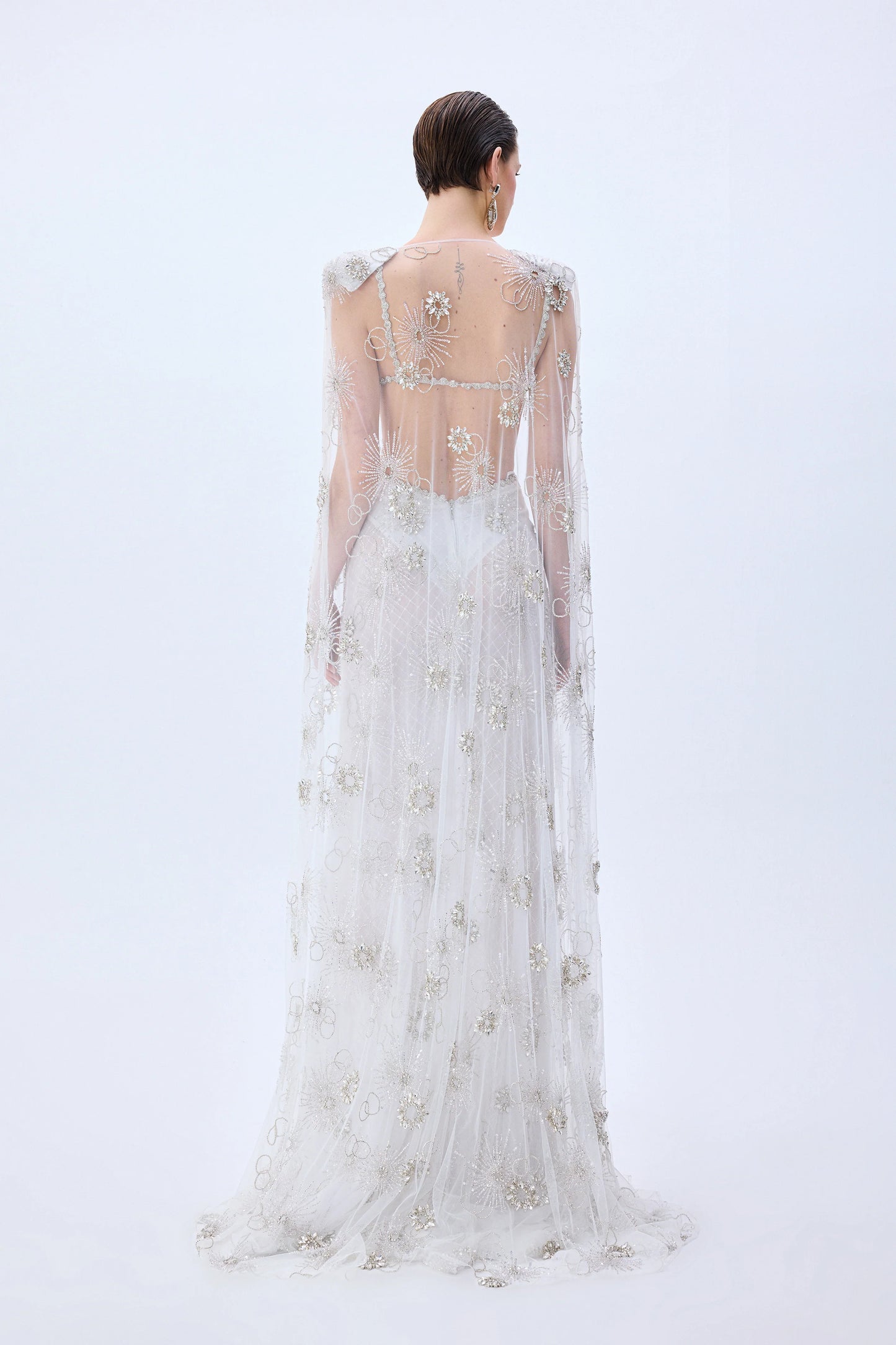 Crystal Embroidered Tulle Cut Out Gown