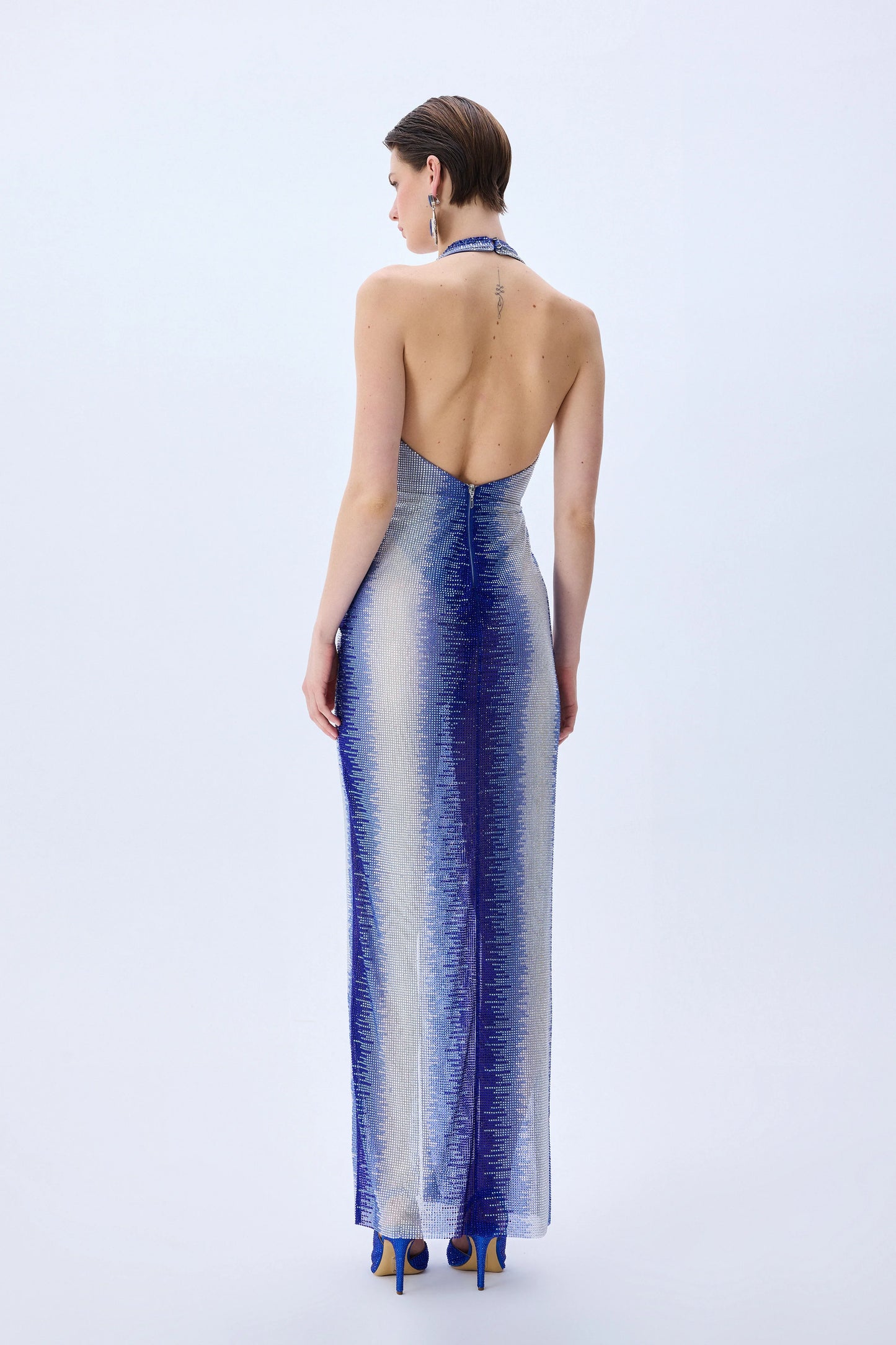 Gradient Tulle V-Neck Midi Dress