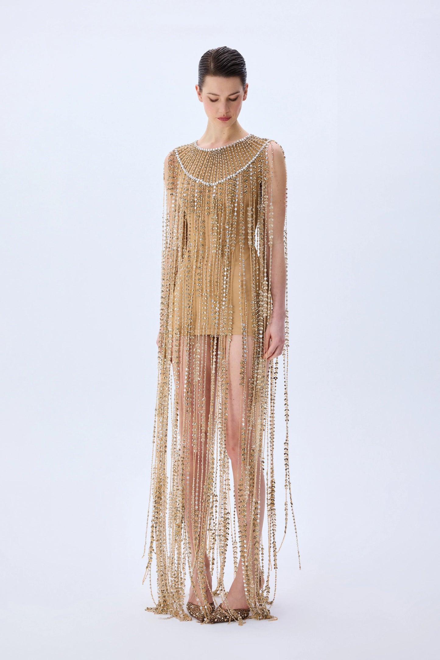 Tulle Dress With Crystal Fringes