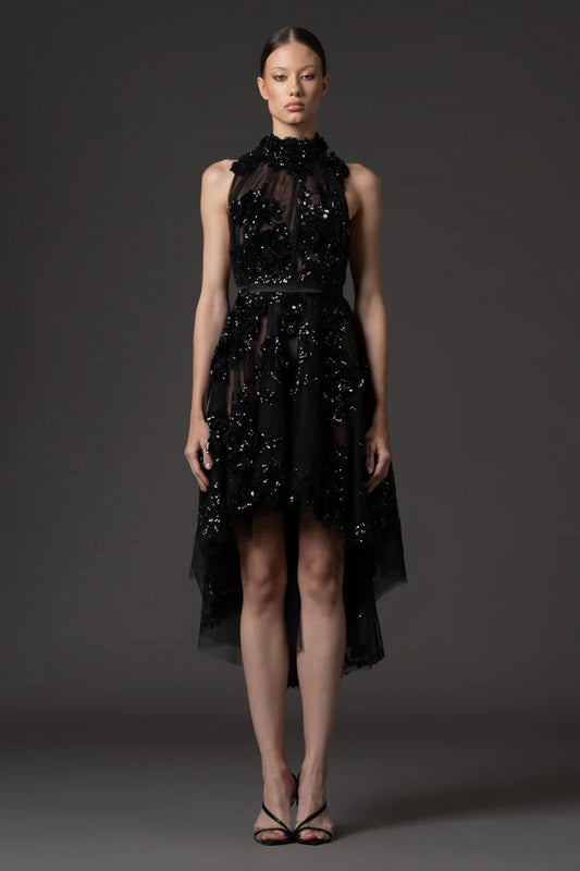 Halter Neck Black Tulle Dress