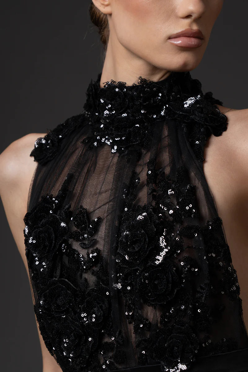 Halter Neck Black Tulle Dress