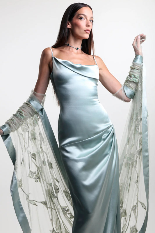 Asymmetric Satin Gown