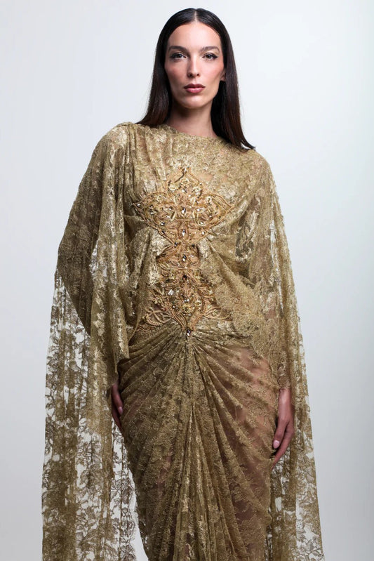 Cape Sleeve Lace Gown