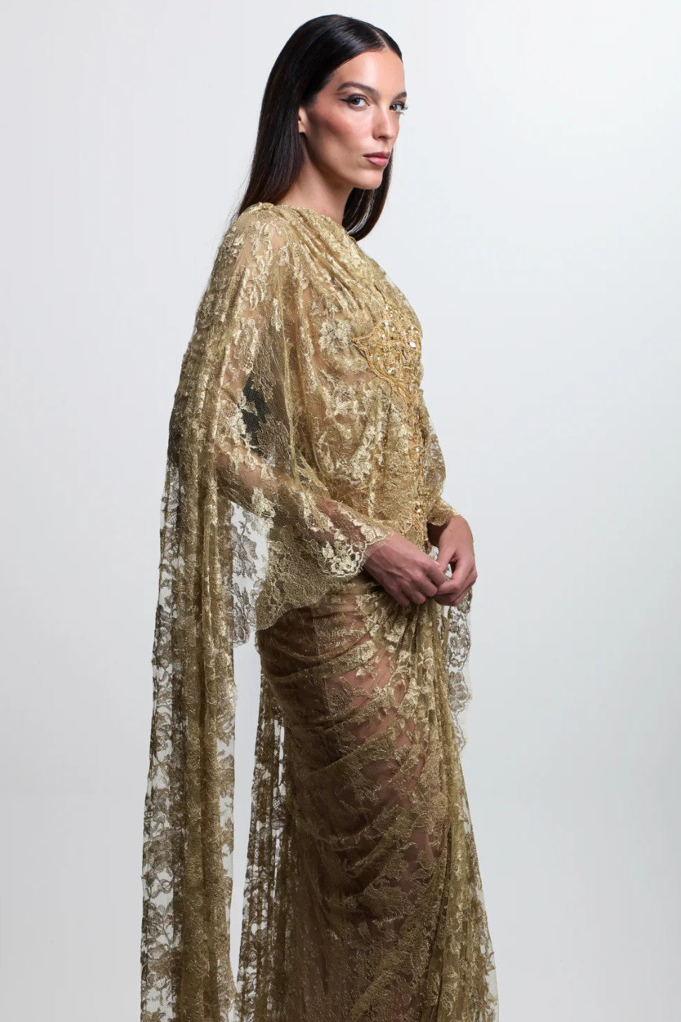 Cape Sleeve Lace Gown