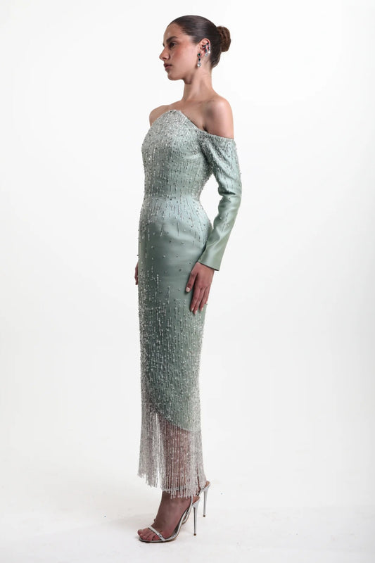 Beaded Fringe Midi Dress