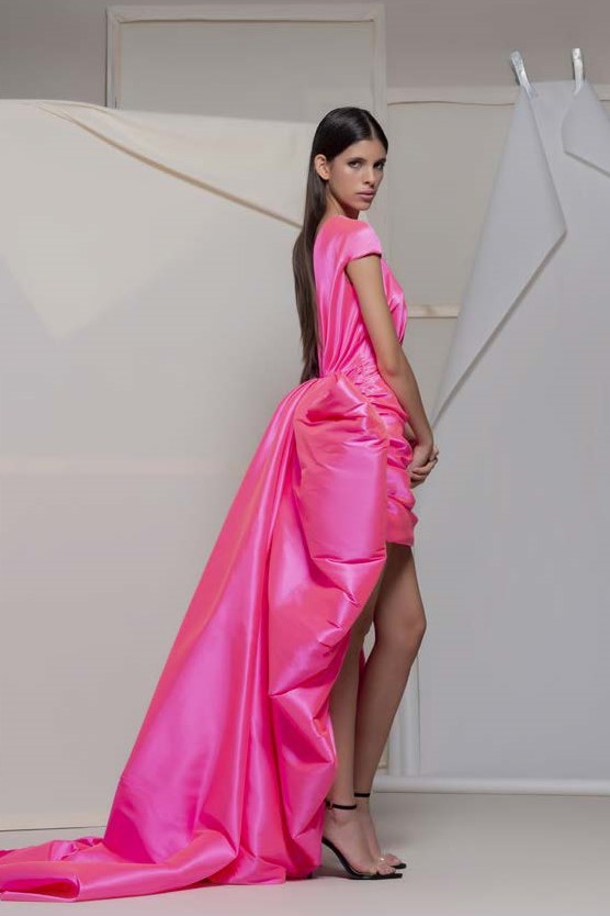 Anoia Short Sleeve High Low Gown