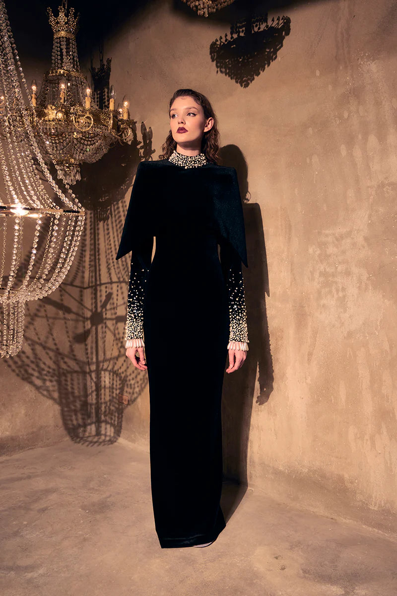 Black Velvet Embroidered Dress