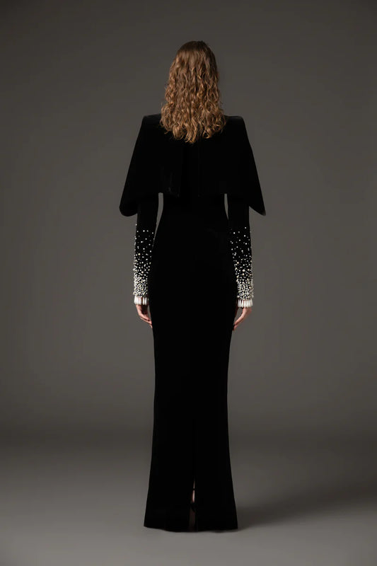 Black Velvet Embroidered Dress