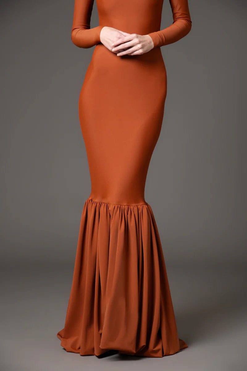 Burnt Brick Long Jersey Dress