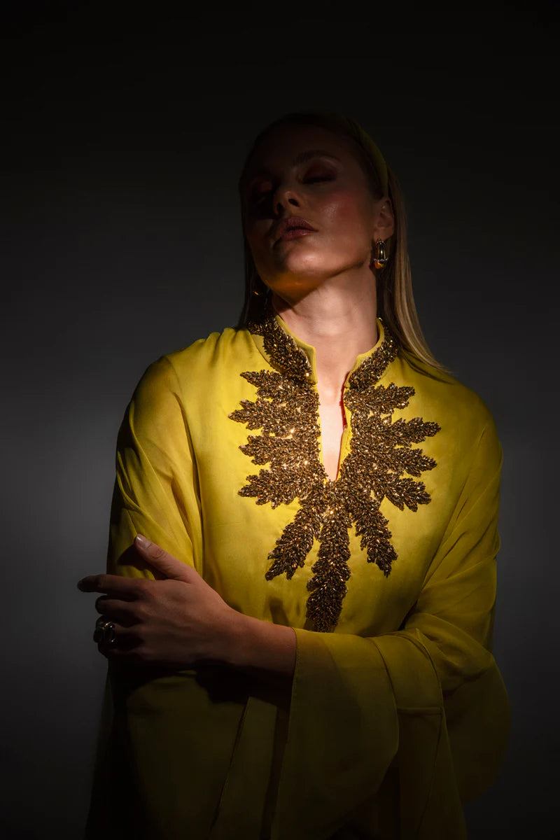 Golden Olive Abaya with Open Neck