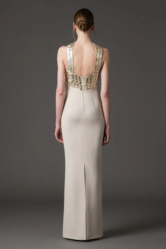 Crêpe Dress with Baguette Embroidery