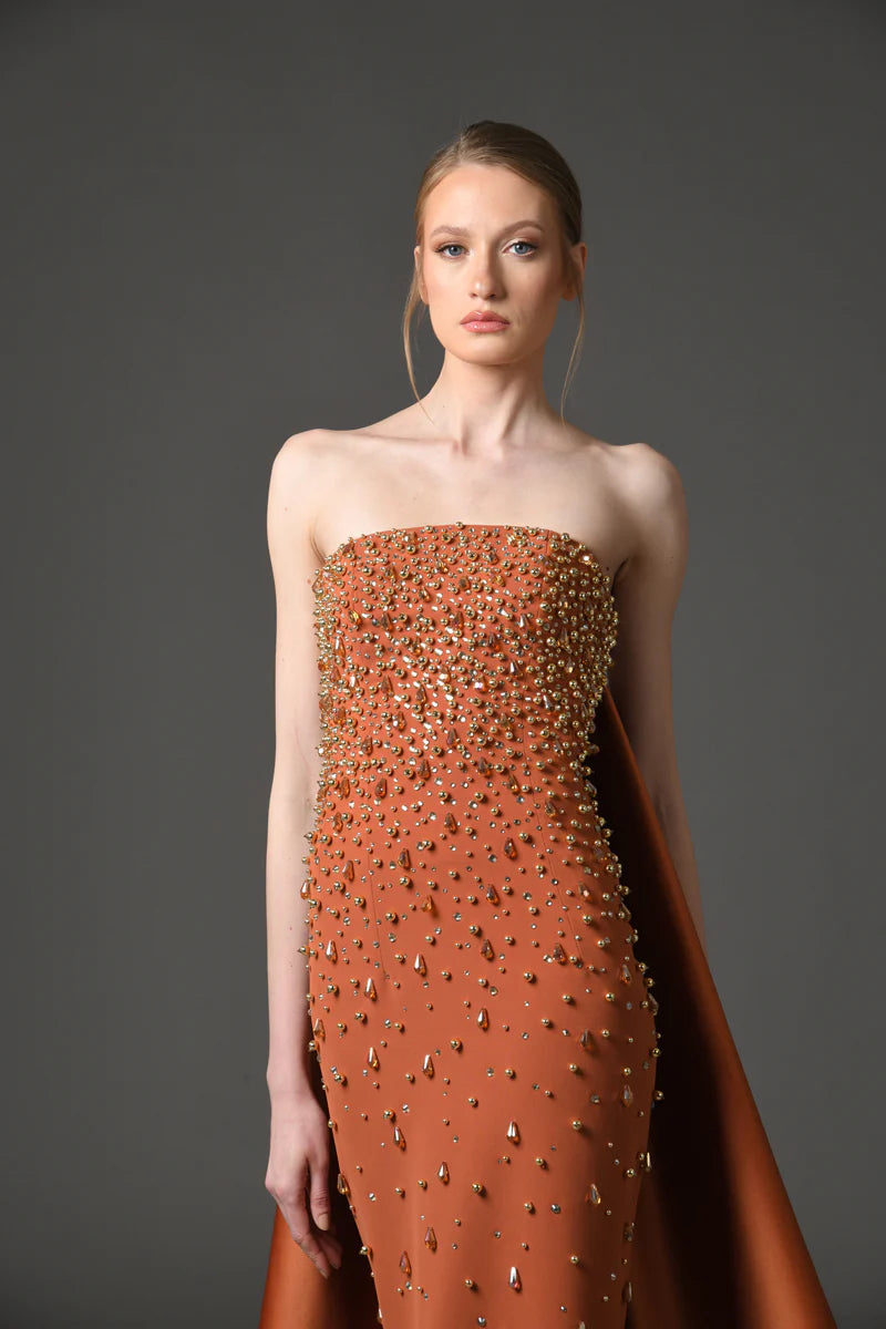 Embroidered Crêpe Dress with Radzimir Train