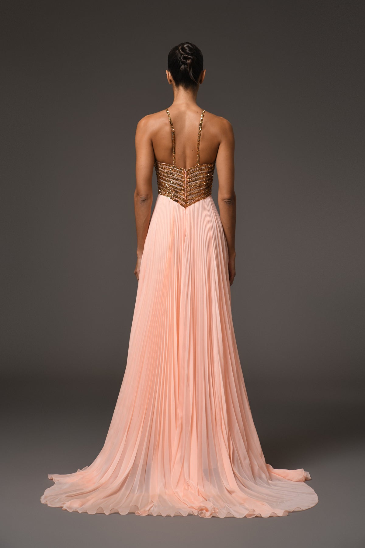 Halter Neck Peach Plissé Dress