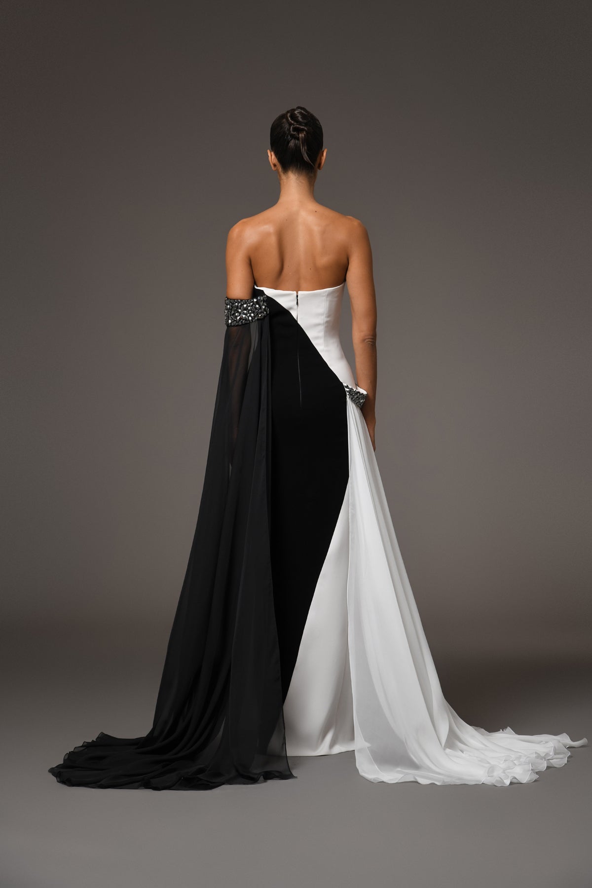 Black & White Embroidered Crêpe Dress