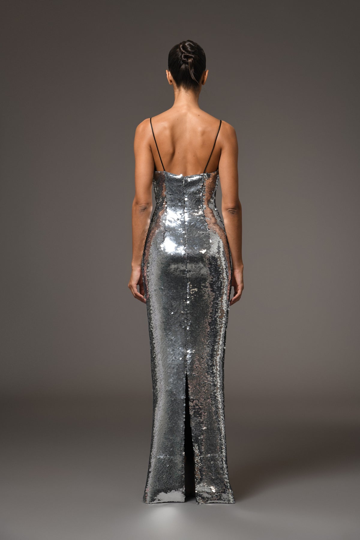 Grey Sequined Dress with Bow Detail