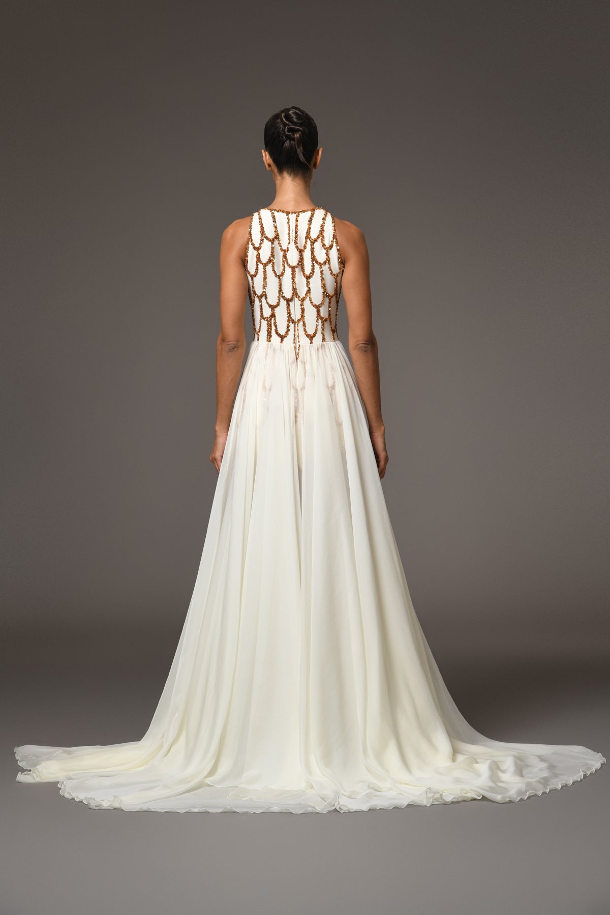 Short Crêpe Embroidered Dress with Overskirt