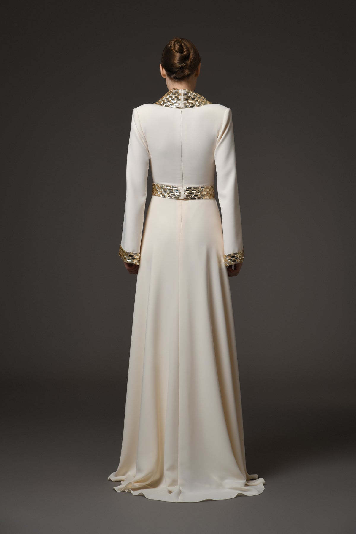 Ivory Crêpe Dress with Baguette Embroidery